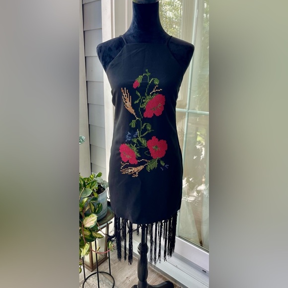 Ending Rose dress size small form fitting spaghetti strap with black fringe NWT - Picture 1 of 9